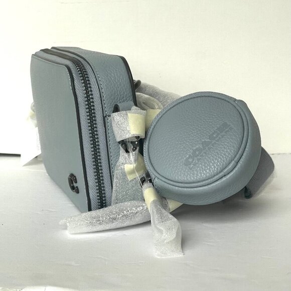 Coach Charter Slim Crossbody Bag Gray Pebbled Leather Round Pouch CC070 - Picture 8 of 11